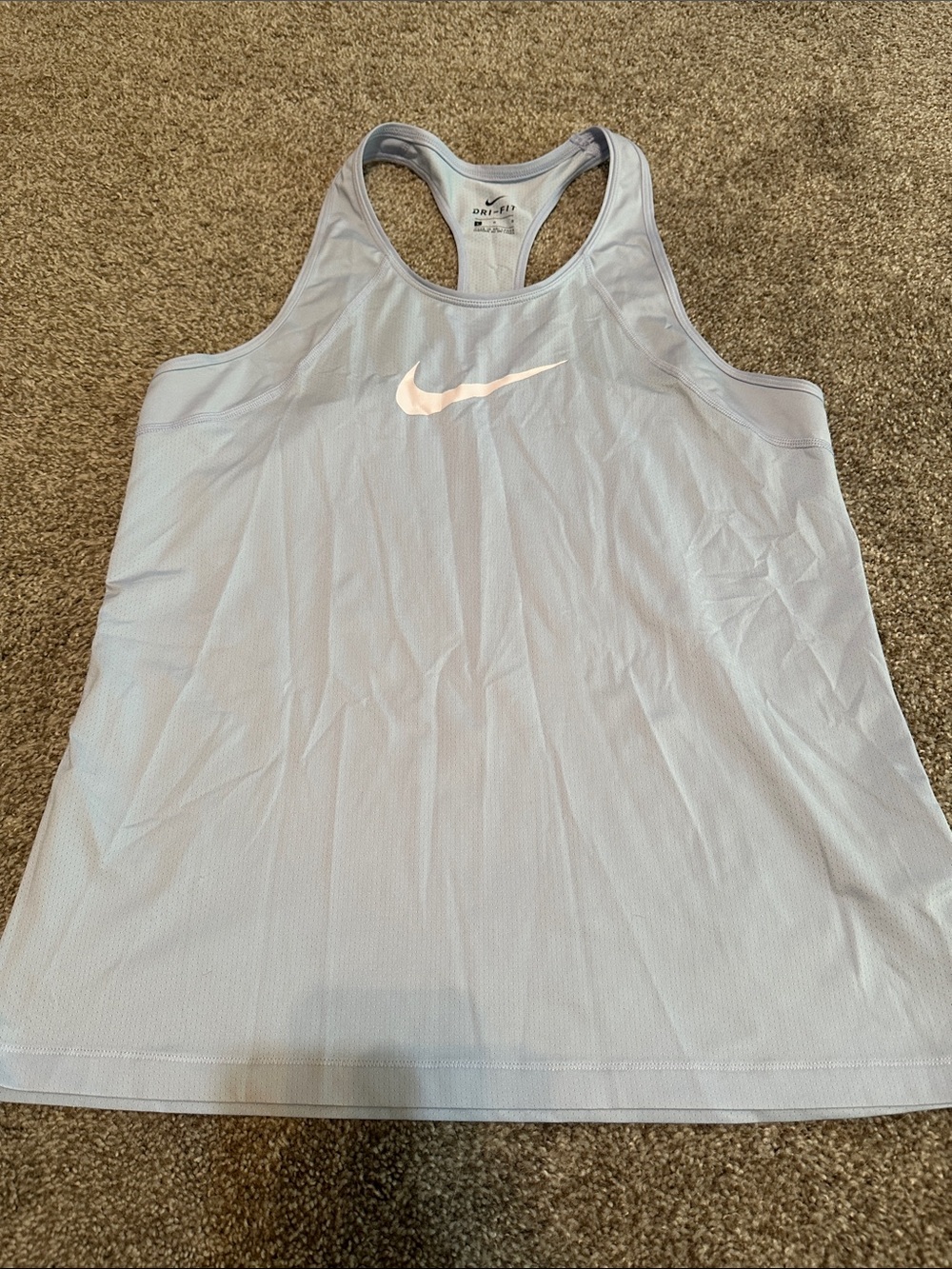Nike Women’s Light Blue Dri-FIT Racerback Tank with White Swoosh